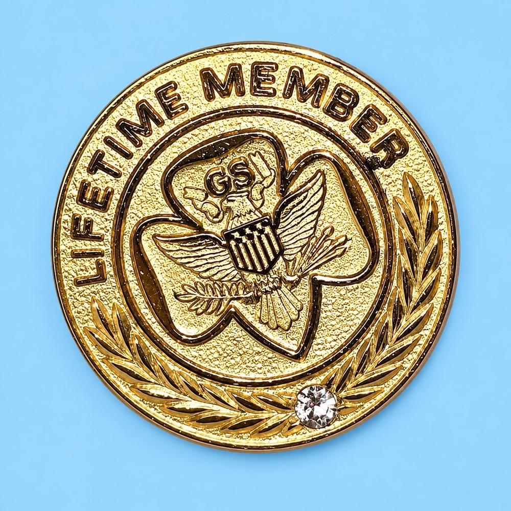 Vintage Girl Scouts GS Eagle Lifetime Member Gold Tone Pin Rhinestone -3780